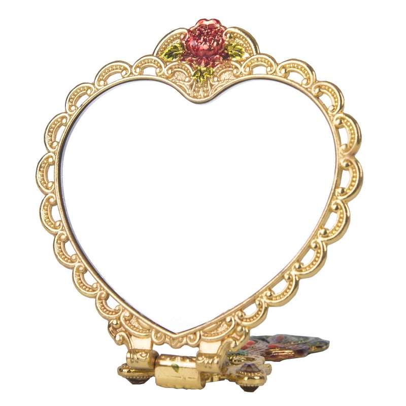 Nerien Antique Mirror Comb Set - Vintage Metal Embossed Rose Handheld & Tabletop Stand Makeup Mirror - Peacock Heart-Shaped - Gold - Image 4